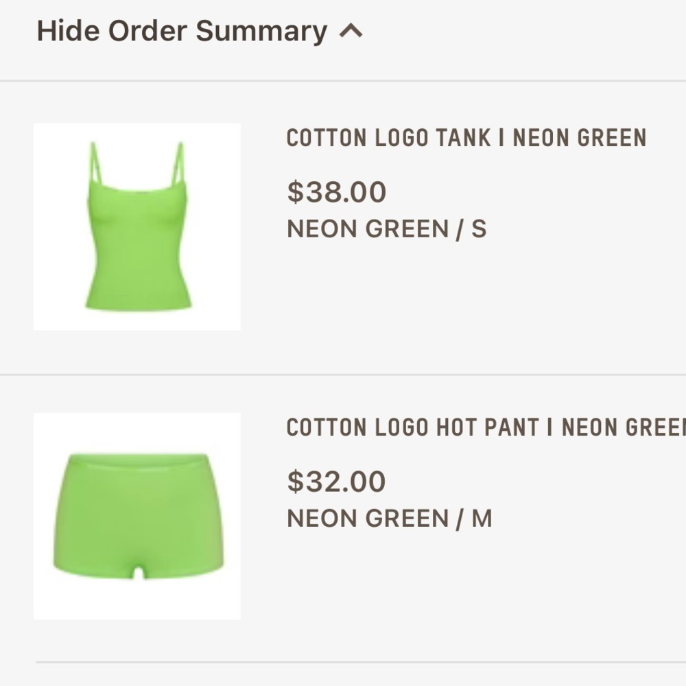 NWT SKIMS COTTON LOGO TANK | NEON GREEN/ COTTON LOGO HOT PANT | NEON GREEN